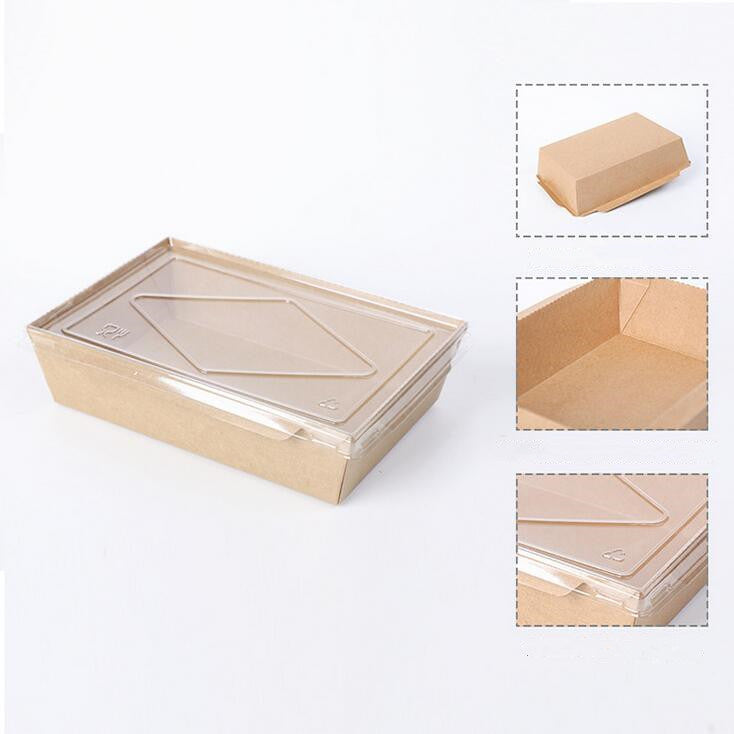 Kraft Paper Food Lunch Box Square Container with Clear Lid 16.5x10x4.5cm