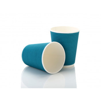 350ml Ripple Paper Coffee Cup Turquoise with White Sip Lid 10pack