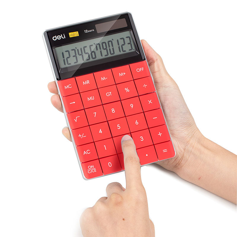 Deli Calculator 12-Digit Red