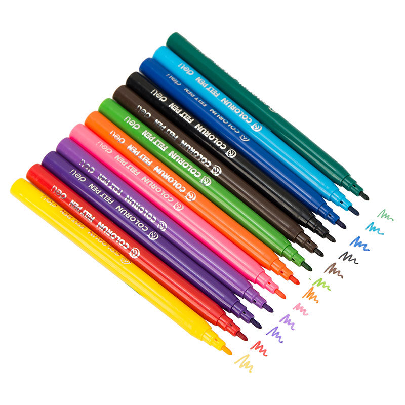 Deli Felt Pen 12 Colors Set Assorted