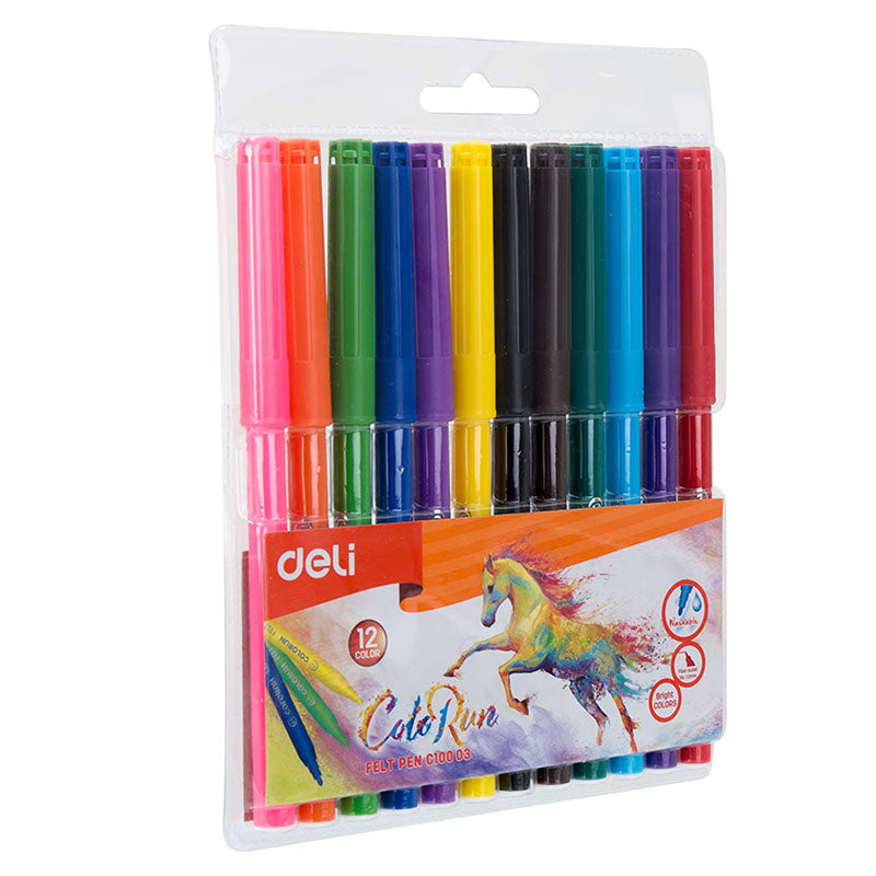 Deli Felt Pen 12 Colors Set Assorted