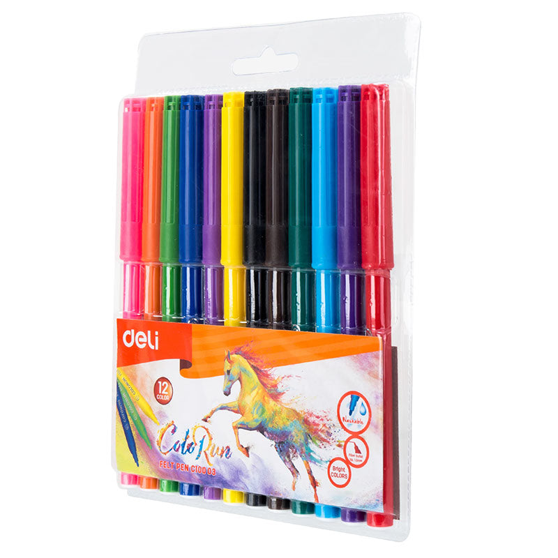 Deli Felt Pen 12 Colors Set Assorted