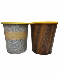 Wastepaper Bin Round Wood/Grey 500