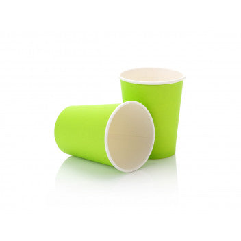 250ml Paper Coffee Cup Single Wall Lime Green with Black Sip Lid 10pack