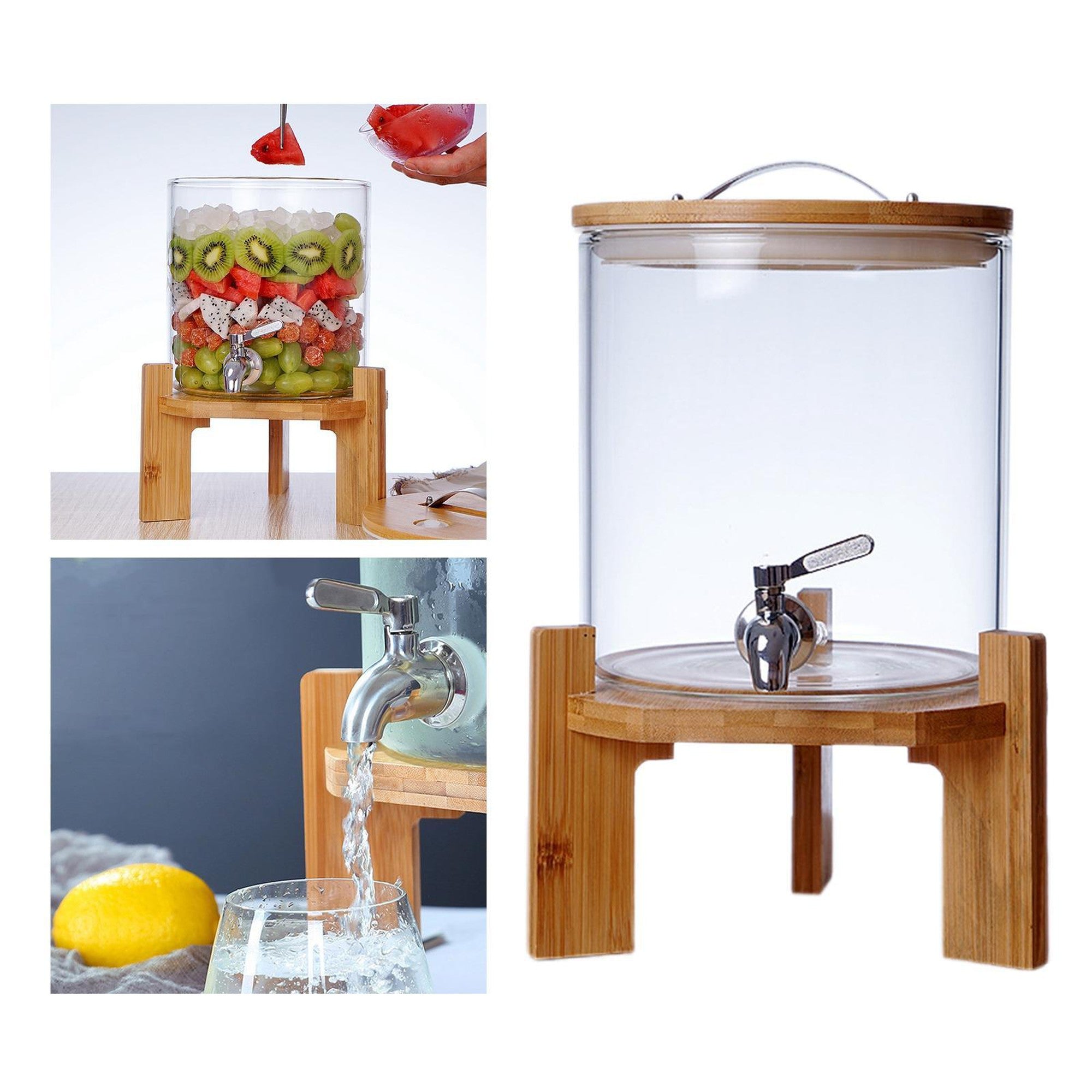 Beverage Dispenser 5L Borosilicate Glass with Wooden lid and Stand