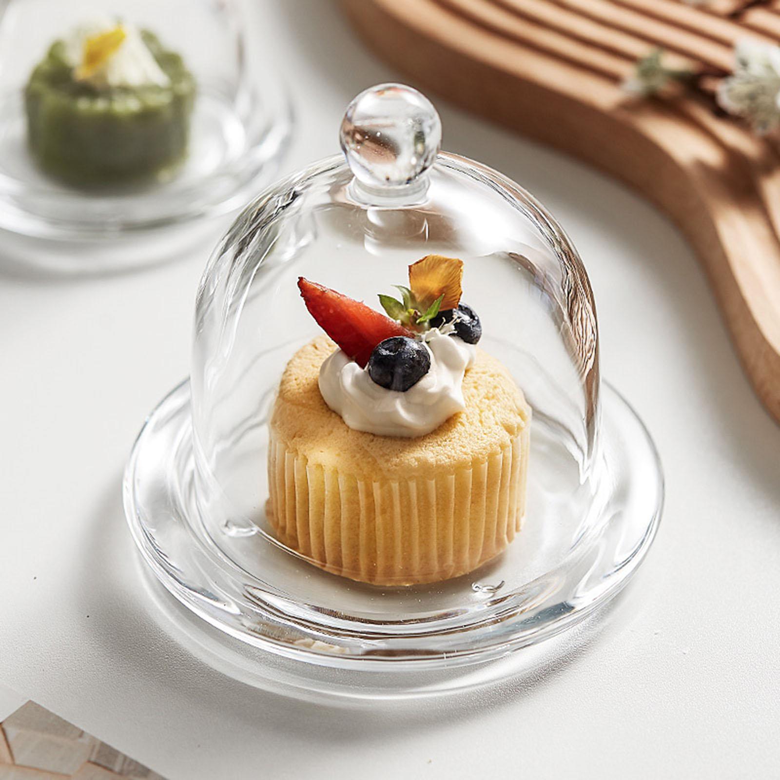 Patisserie Cupcake Mini Glass Cake Dome 9.5x9cm with Serving Base Tray 34561