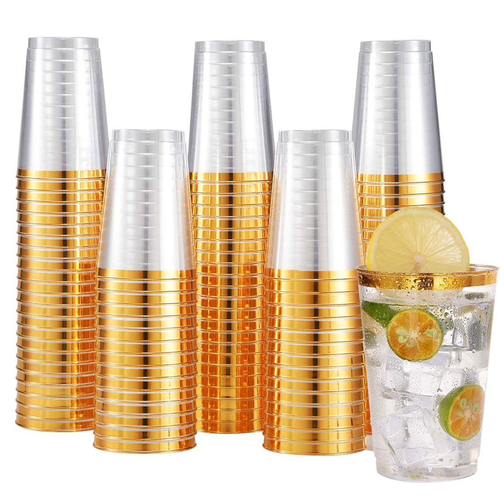 Plastic Acrylic Glass 250ml with Gold Colour Line 10pack