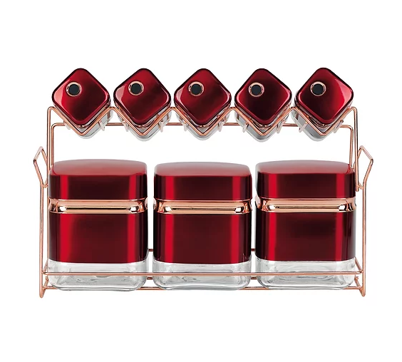 Continental Homeware Spice Set Red with Gold Line 8 Pack Squre Shape CH832