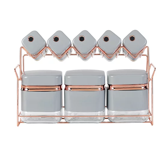 Continental Homeware Spice Set Grey with Gold Line 8 Pack Squre Shape CH833