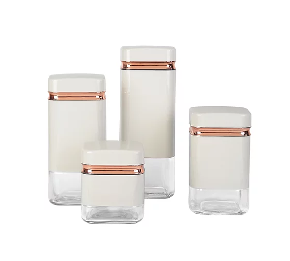 Continental Homeware Canister Set Cream with Gold Line 4 Pack Squre Shape CH836