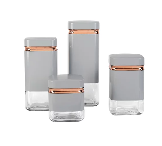 Continental Homeware Canister Set Grey with Gold Line 4 Pack Squre Shape CH838