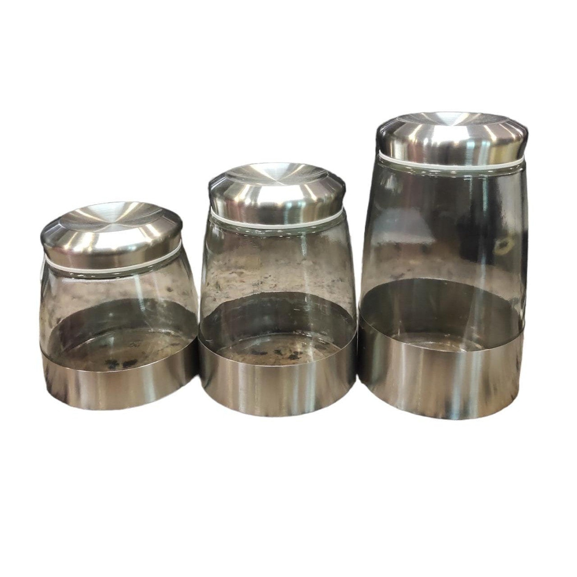 Glass Canister Set with Silver Metal Steel Screw Lid 3pc  BPH-544