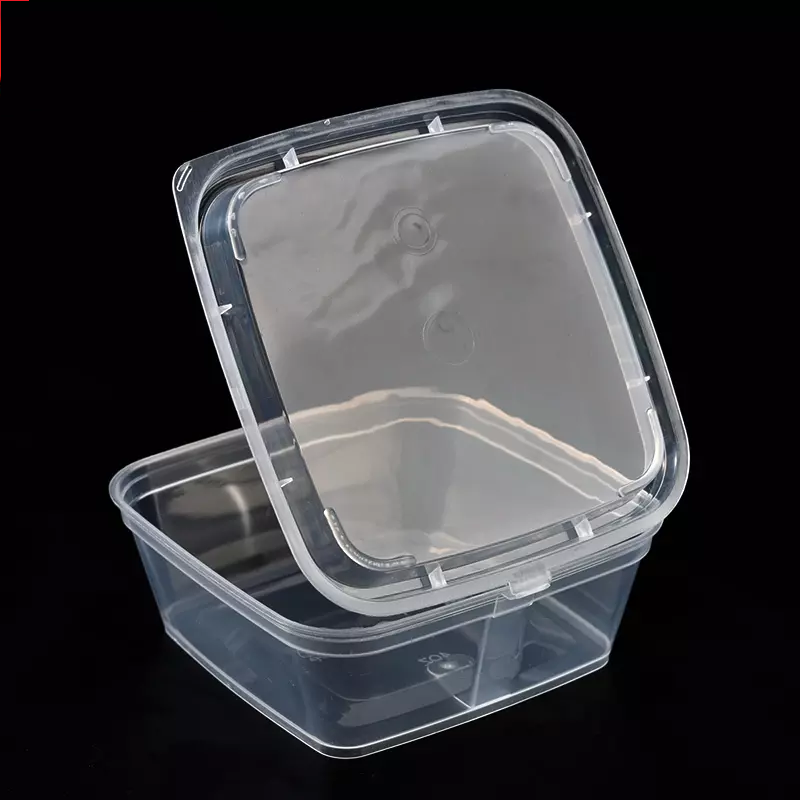Plastic Disposable Sauce Tub Square 65ML with Hinged tight Lid Big 25pack