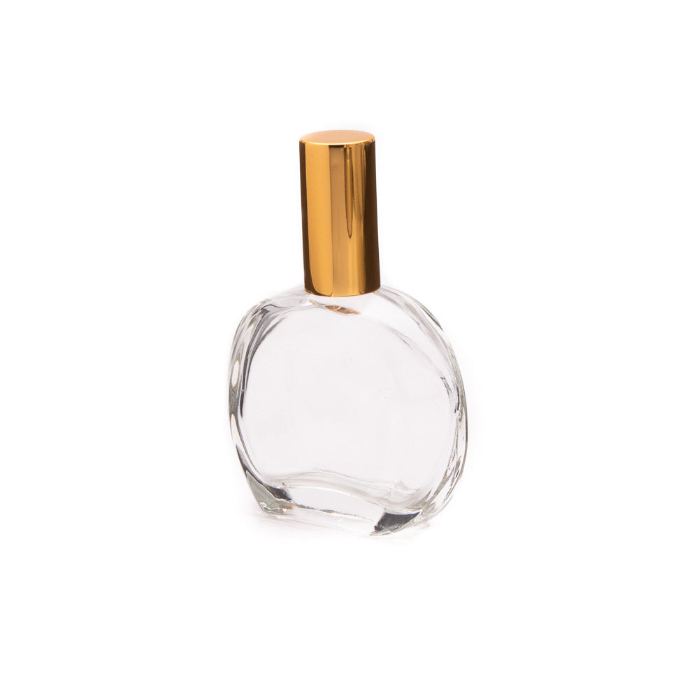 Perfume Glass Bottle Round Flint 35ml with Pump Crimp 15mm with Overcap K1485