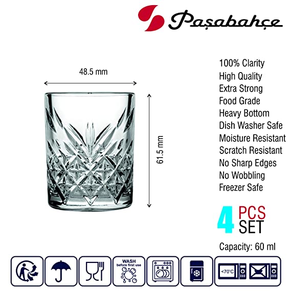 Pasabahce Timeless Shot Glass 60ml Tot Measure 4Pcs 23955