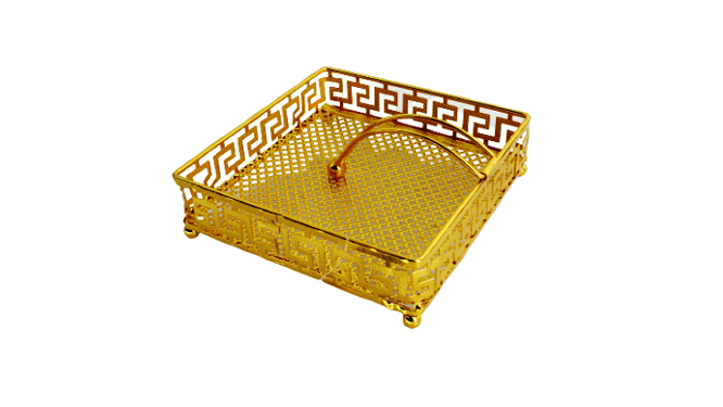Tissue Holder Metal Gold Square with On Top Handle