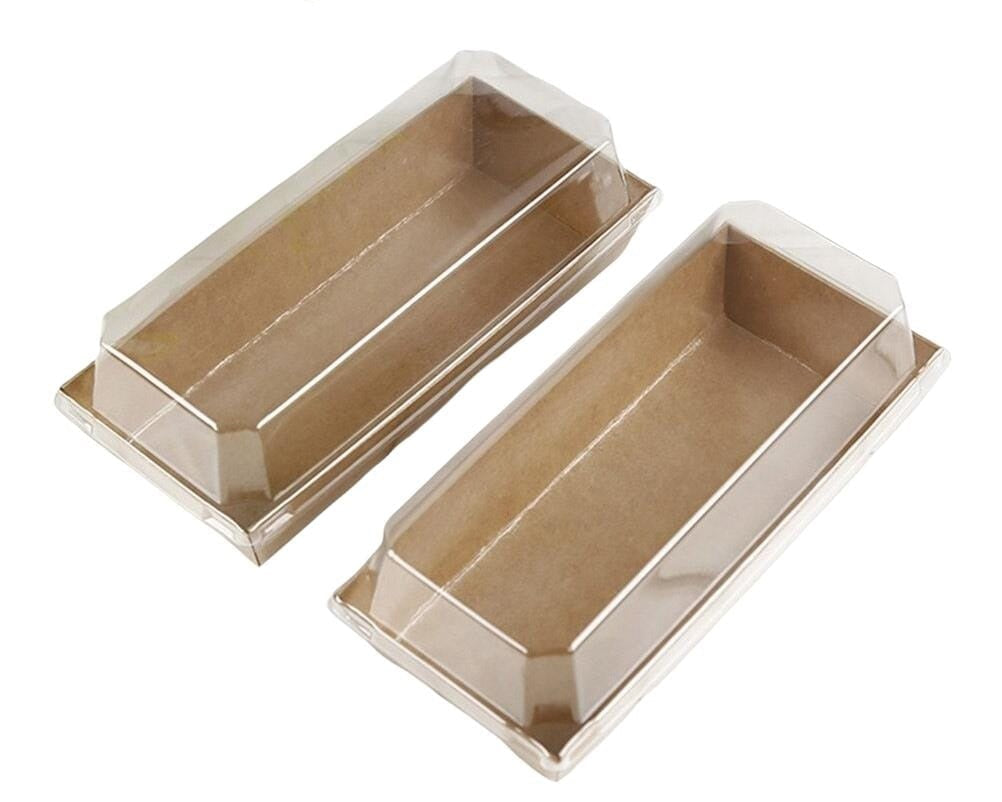 Kraft Paper Food Lunch Box Clear Lid Plastic 20x12.5x3cm