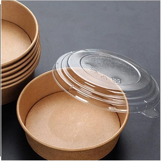 Kraft Paper Food Lunch Bowl Container Round with Clear Lid 16cm