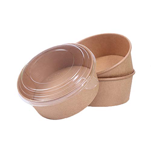 Kraft Paper Food Lunch Bowl Container Round with Clear Lid 16cm