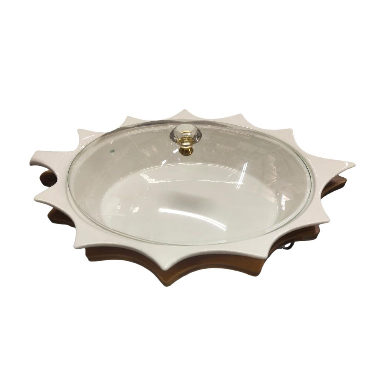 Chafing Ceramic Pot Bowl Star Shape with Glass lid 4L