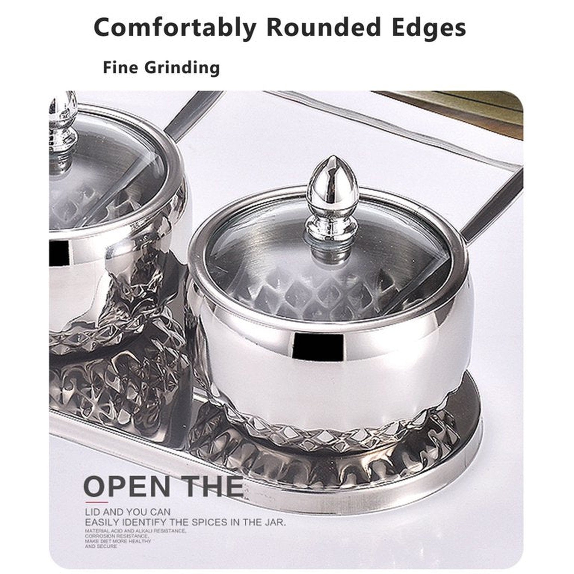 3 Piece Condiment Stainless Steel Sugar-Spice-Seasoning Bowl Set