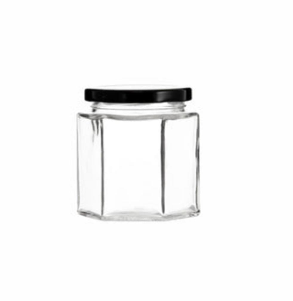 Regent Glass Jar 730ml Hexagonal with Black Lid