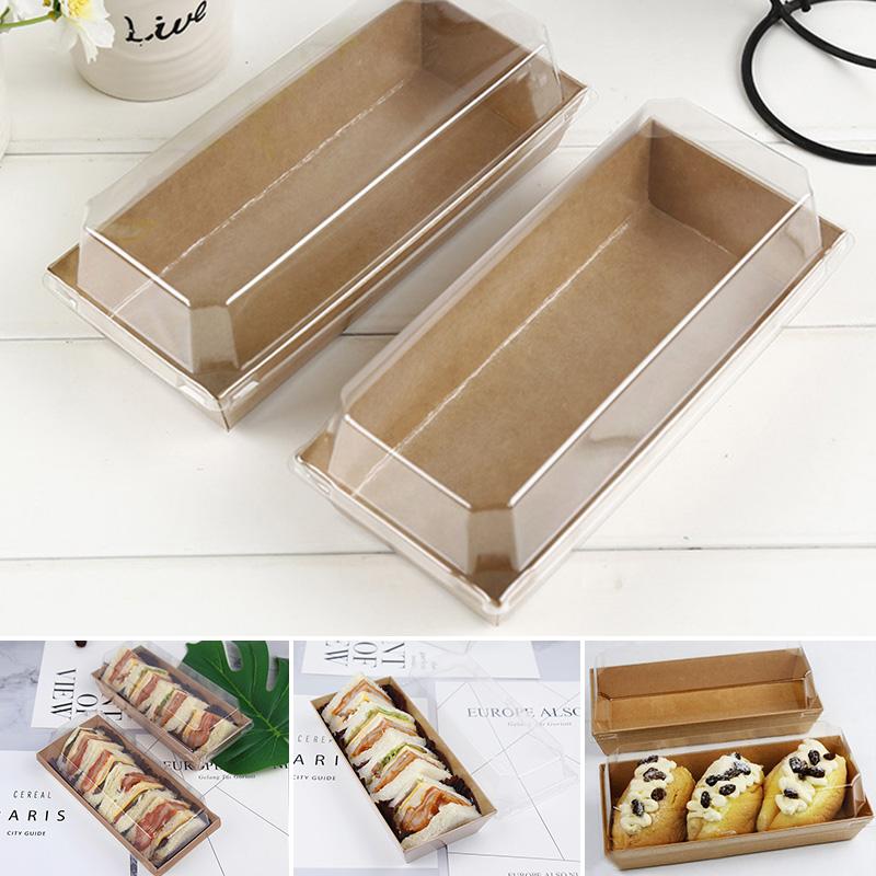 Kraft Paper Food Hotdog Lunch Box H3.5x19.5x9cm with Clear Lid Each