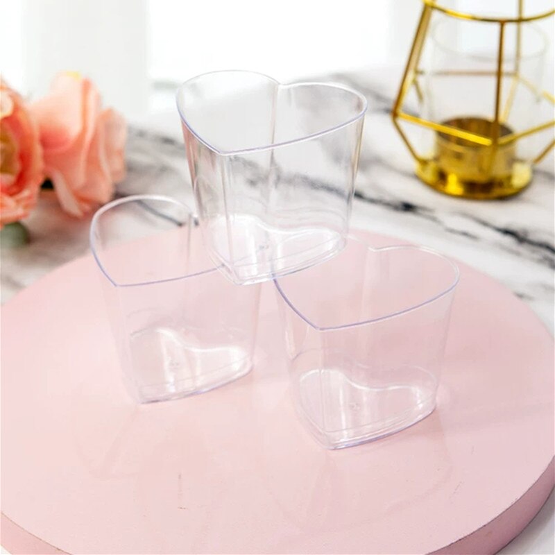 Acrylic Mini Dessert Cup Heart Shape with Lid 25pack