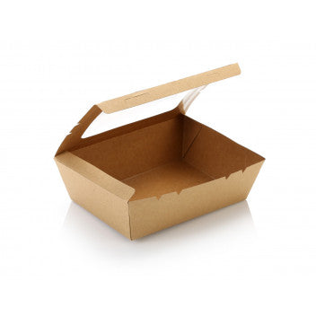 Kraft Paper Food Lunch Box with Window Lid No.4 Large 5pack