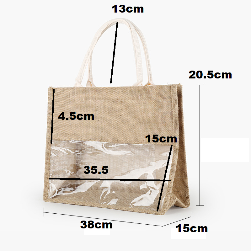 Hessian Shopping Carry Hand bag with Clear Plastic PVC window
