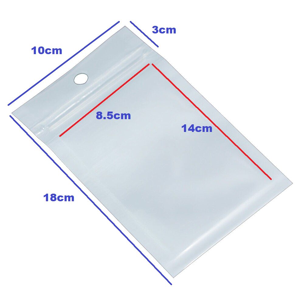 Clear-White Zip Lock Pouch Resealable Bags with Hang Hole 10x18cm 250g 25pack