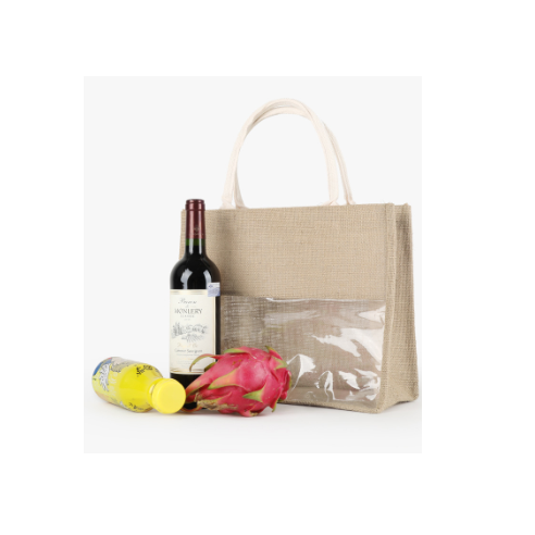 Hessian Shopping Carry Hand bag with Clear Plastic PVC window