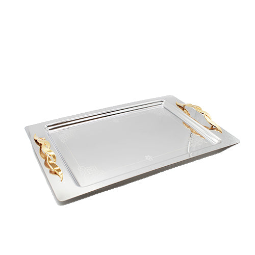 Serving Tray 18-10 Stainless Steel Flower Border Tray With Handle