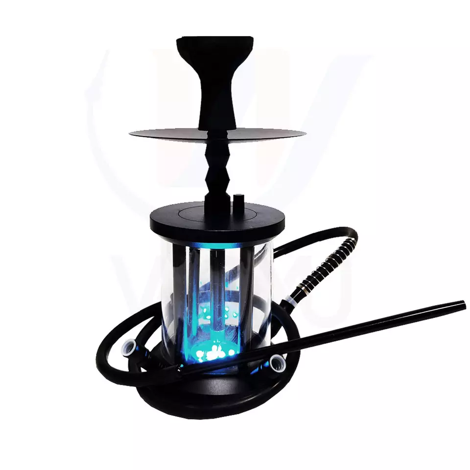 Hookah Shisha Round Acrylic with Led Light Remote Pipe 20x20x23cm