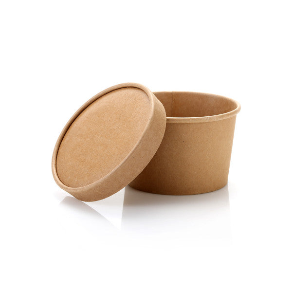 Kraft Paper Ice Cream Cups 250ml Tub with Lid 10pack