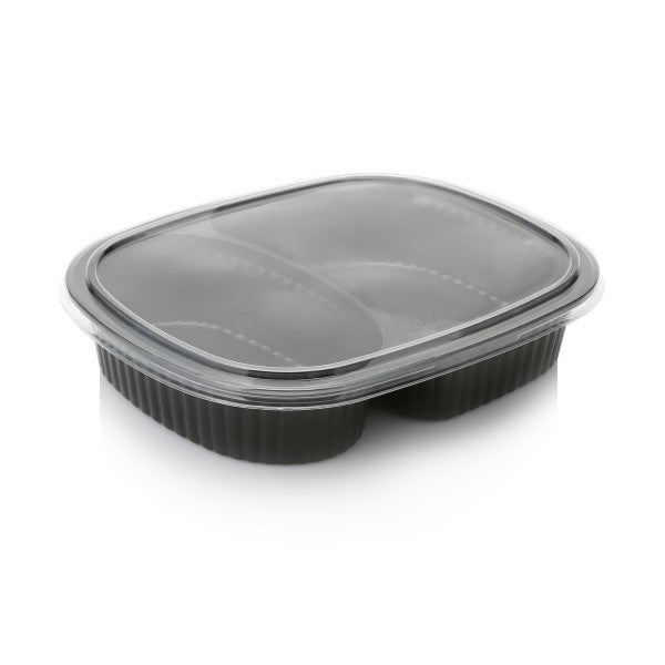 Zibo Oval Lunch Meal Container Black Compartment Microwaveable