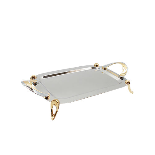 Serving Tray Medium 18-10 Stainless Steel with Gold Leg and Handles SGN210