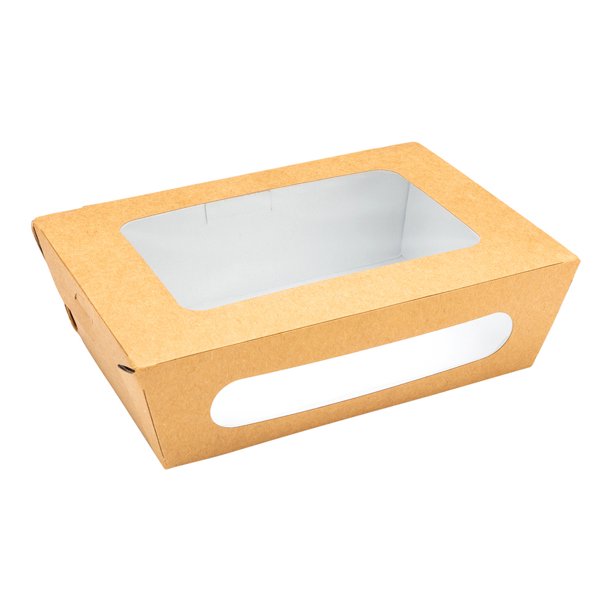 Kraft Paper Food Lunch Box with Mutliple Viewing Windows 20x12x4.5cm