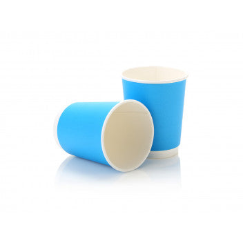 250ml Paper Coffee Cup Double Wall Blue with Black Sip Lid 10pack