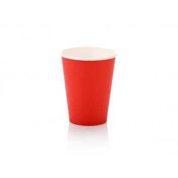 350ml Paper Coffee Cup Single Wall Red with White Sip Lid 10pack