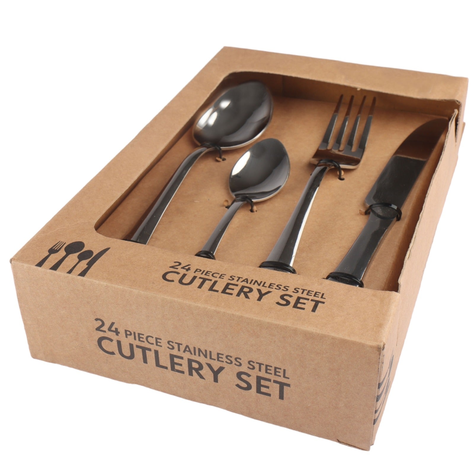 Patterned Stainless Steel Cutlery Set 24Pcs Assorted