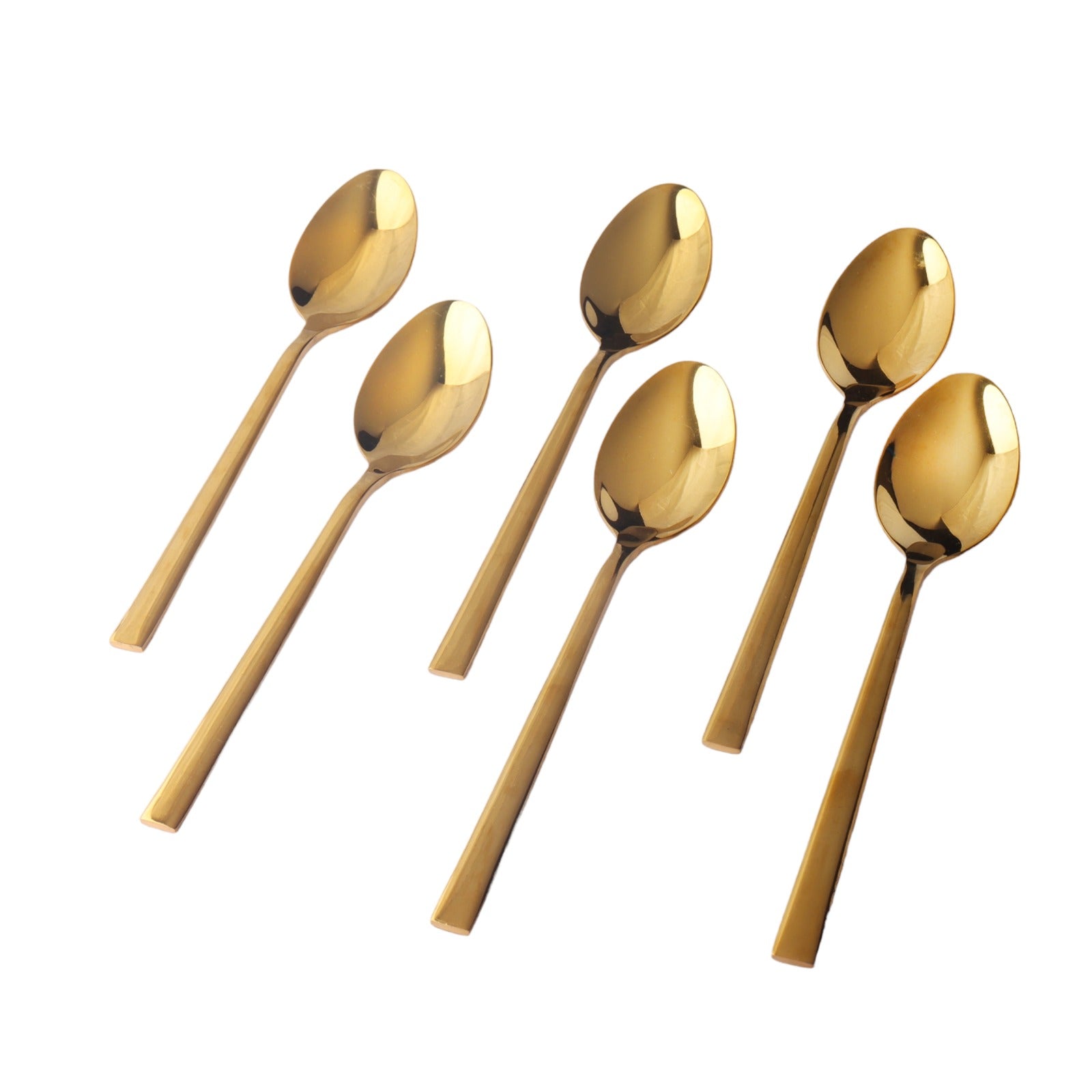 Stainless Steel Dessert Spoon 6Pcs Square Gold Handle Colour