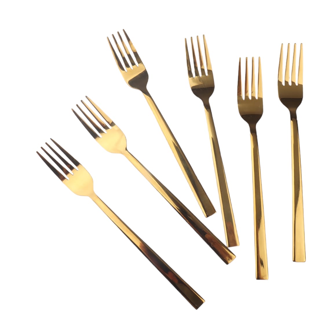 Stainless Steel Fork 6Pcs Square Gold Handle Colour