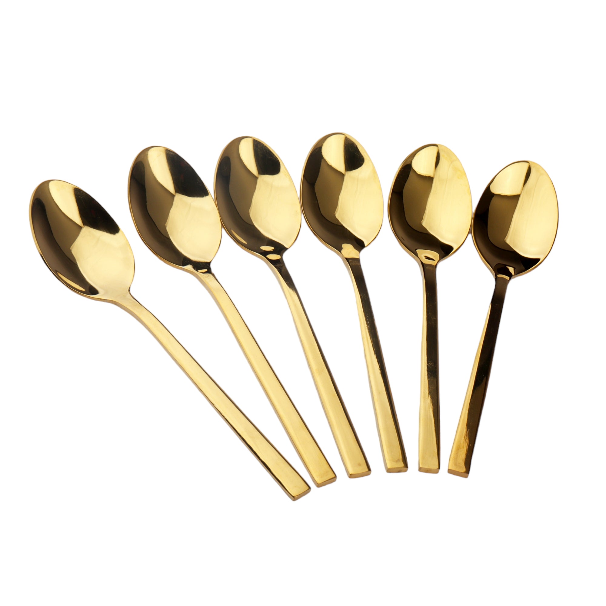 Stainless Steel Teaspoon 6Pcs Square Gold Handle Colour