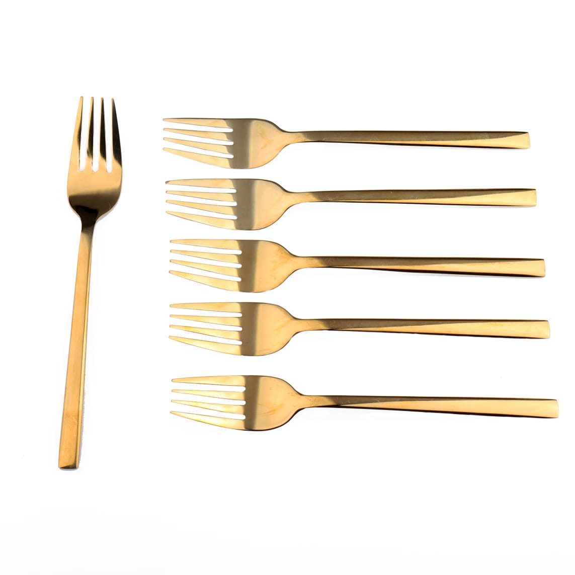 Stainless Steel Cake Fork 6Pcs Square Gold Handle Colour DSC73 CT795|GOLD