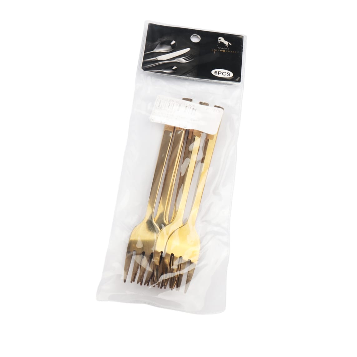 Stainless Steel Cake Fork 6Pcs Square Gold Handle Colour DSC73 CT795|GOLD