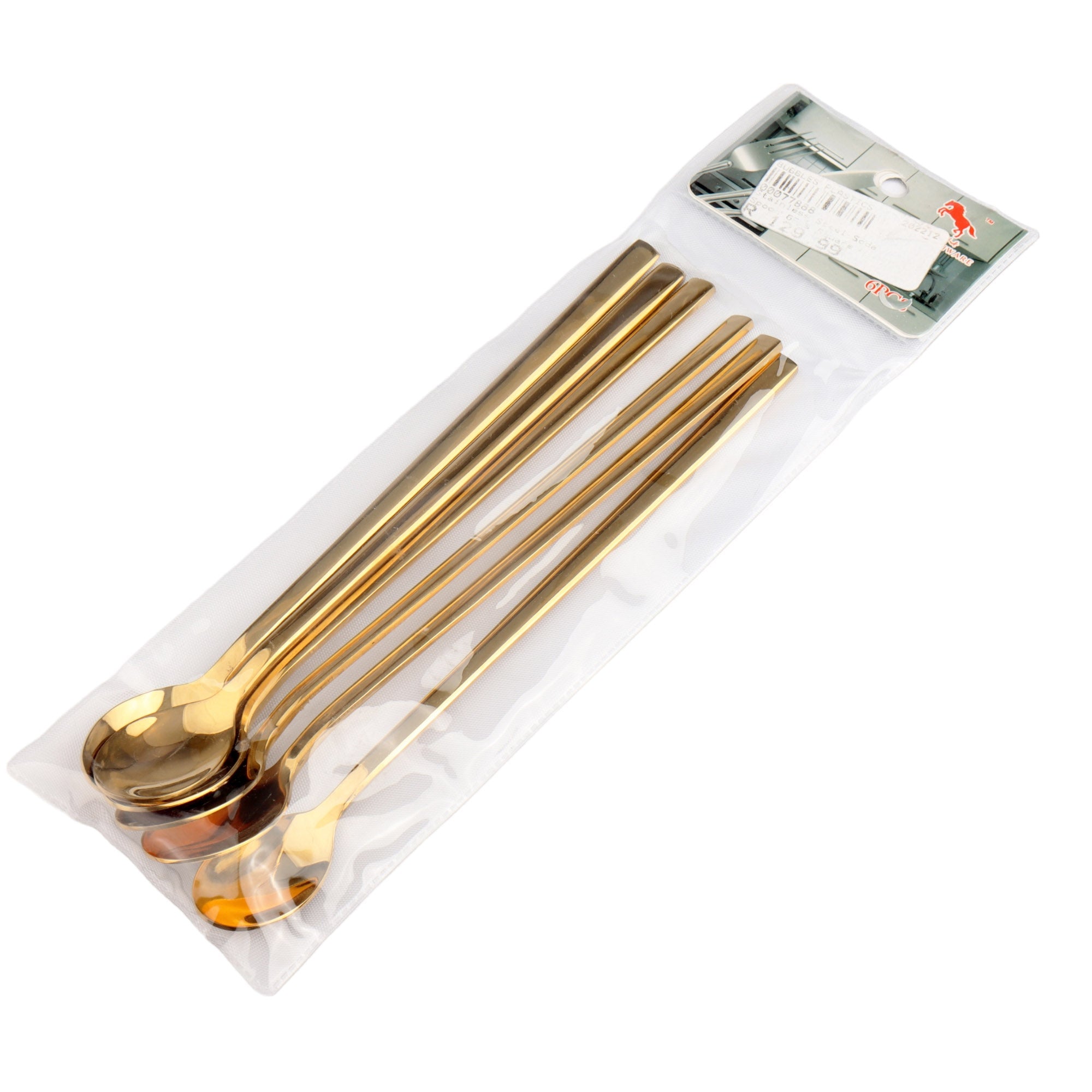 Stainless Steel Soda Spoon 6Pcs Square Gold Handle Colour