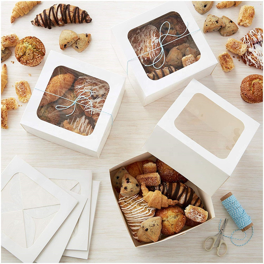 Gift Pastry Biscuit Kraft Box Brown 25x25x4cm with Window Corrugated