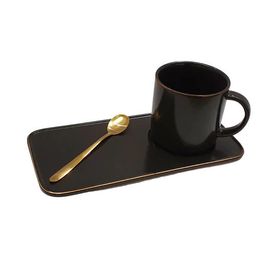 Ceramic Coffee Mug and Saucer Gift Set 3pc Matte Black SGN2467