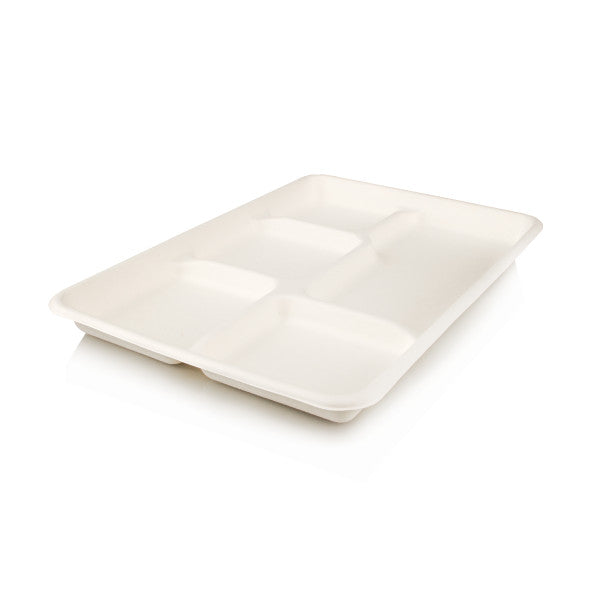 Bio Sugar Cane Airliner Serving Platter 5 Compartment Tray Large 10pack